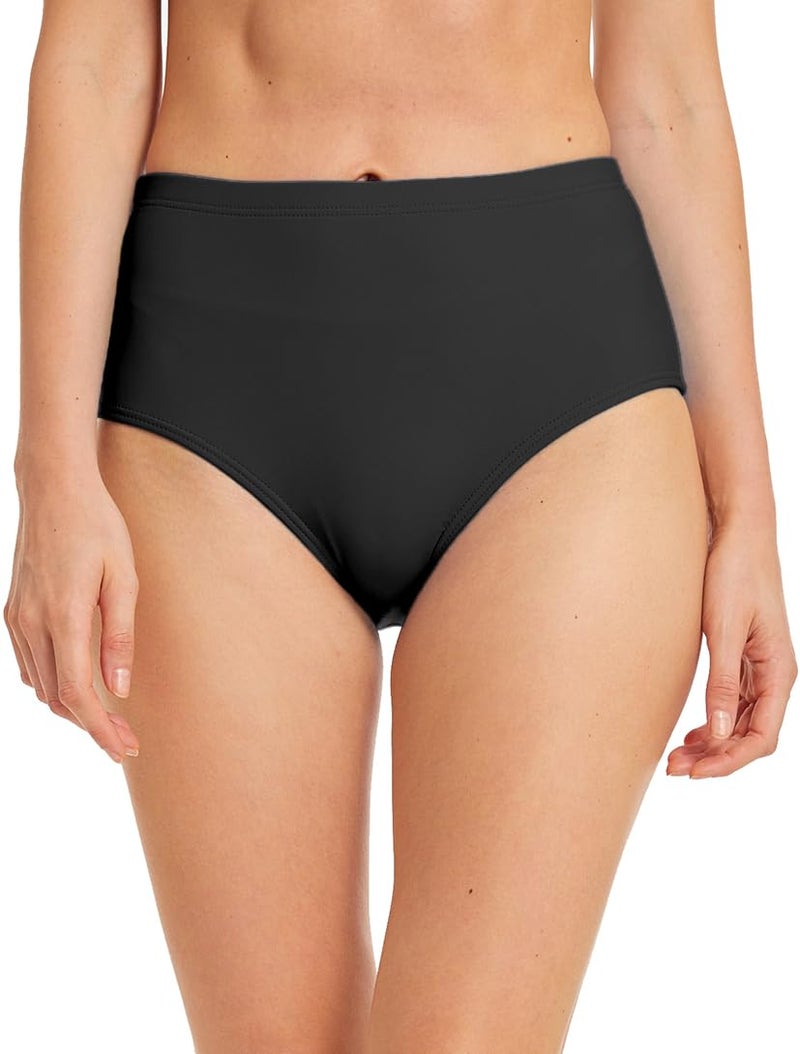 Micosuza Women's Swim Bottom High Waist Retro Basic Full Coverage Bikini Tankini Swimsuit Briefs Black - Image 1